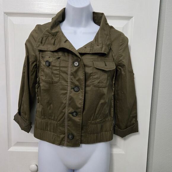 Ann Taylor Loft Crop Field Jacket military green Gorpcore Olive girl Bella Swan - Picture 2 of 9